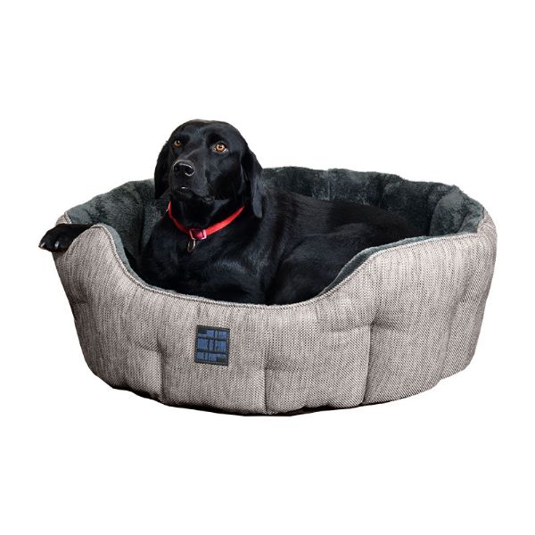 House of Paws Hessian & Plush Oval Dog Bed Grey - XSmall 45x40cm