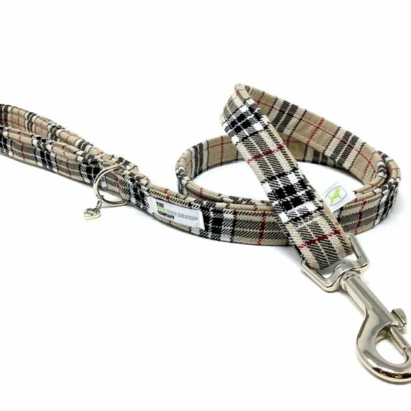 Classic Beige Tartan Padded Handle Dog Lead