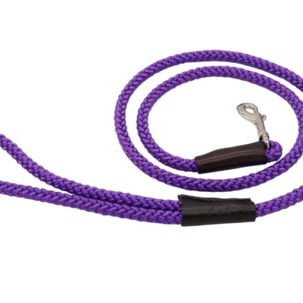 standard Dog Lead - 1M Long in 8mm Or 12mm Thick Braided Rope A Range Of Colours Nylon Leash Easy Clean With Leather Bindings