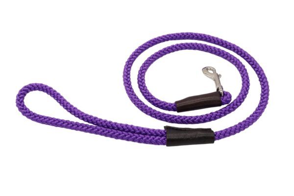 standard Dog Lead - 1M Long in 8mm Or 12mm Thick Braided Rope A Range Of Colours Nylon Leash Easy Clean With Leather Bindings