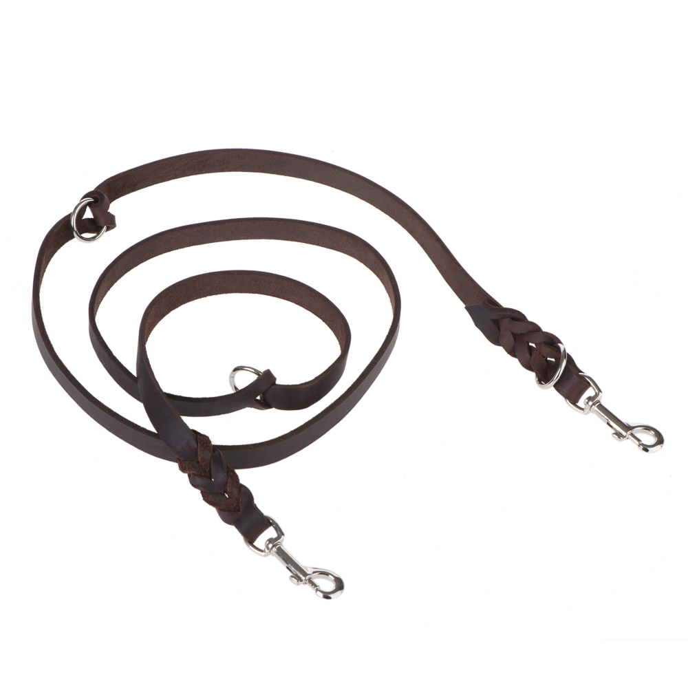 Heim Plaited Leather Double Dog Lead - Brown - 220cm
