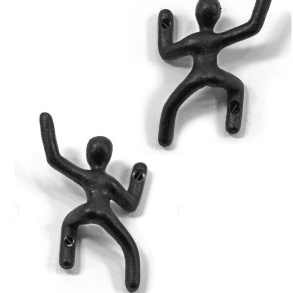 Pair Of Black Painted Cast Iron Climber Design Hooks. Ideal For Coats, Towels, Dog Leads Etc
