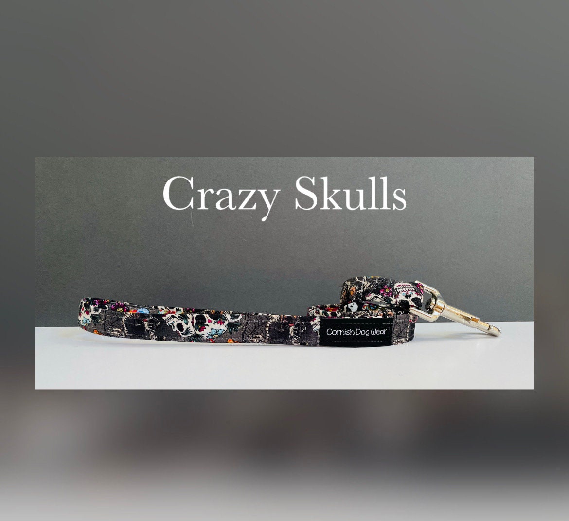 Crazy Skulls Fabric Dog Lead Fully Lined