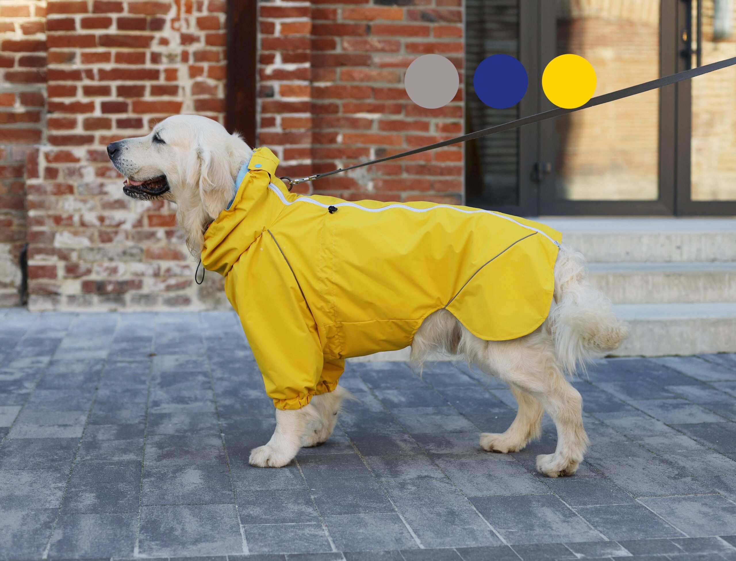 Waterpoof Dog Raincoat Yellow All Breeds - Membrane Fabric Light Lining- Jacket Coat Clothing Bark&go