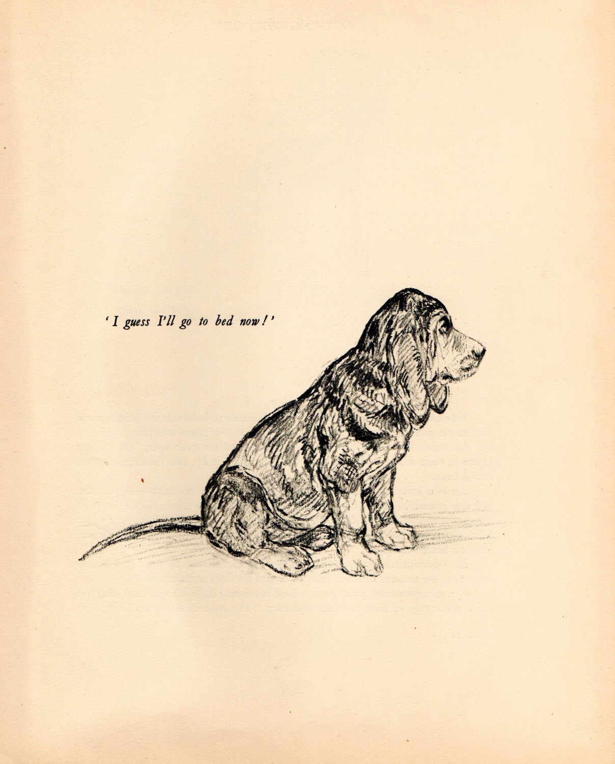 1938 Vintage Dog Print From A Book Of Sketches By K.f. Barker "Guess I'll Go To Bed Now