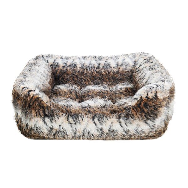 40 Winks Brown Cosy Fur Print Square Bed for Dogs - Large