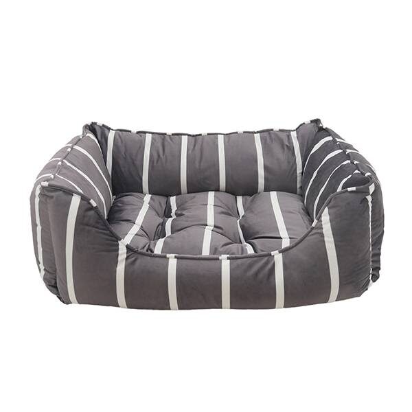 40 Winks Grey Velvet Stripes Square Bed for Dogs - Small
