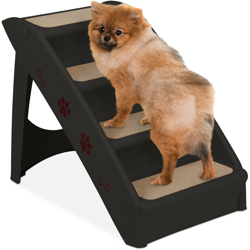 Dog Stairs, 4 Steps, Pets Access Ramp, Climbing Aid Bed, Sofa & Car, Max. 100 kg, 49x39x61 cm, Black - Relaxdays