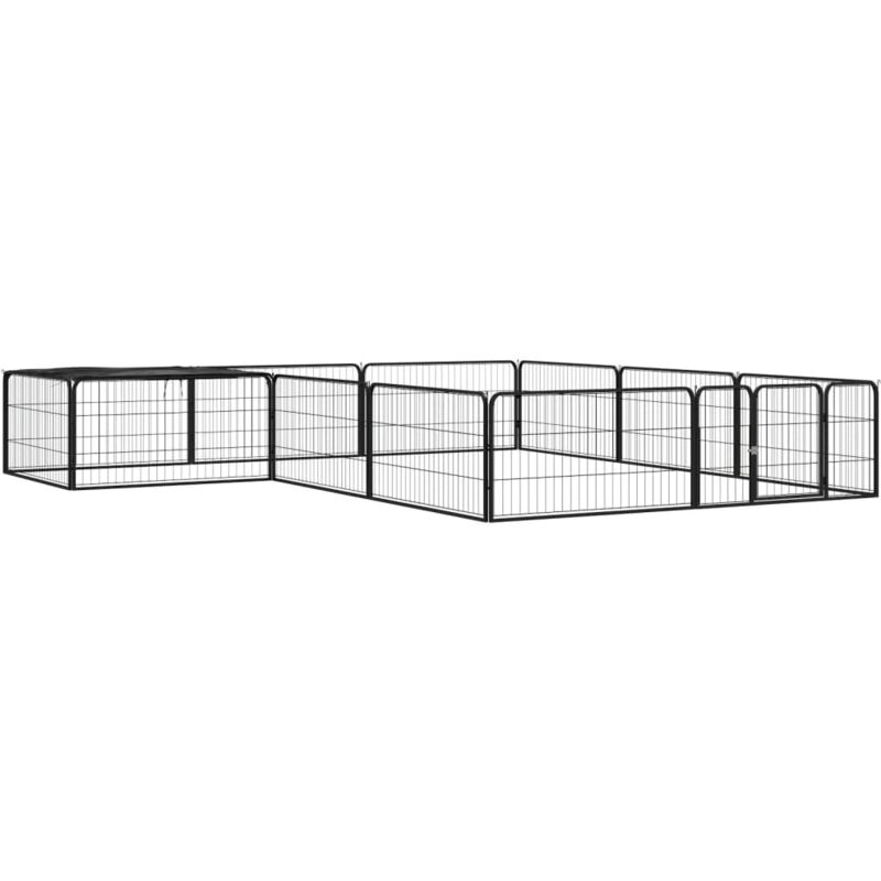 12-Panel Dog Playpen Black 100x50 cm Powder-coated Steel VSVS9701103