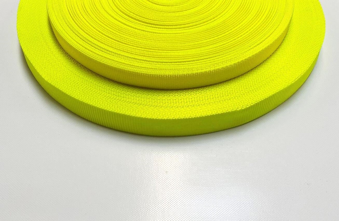 25mm 20mm Polyester Webbing Fluorescent Yellow For Bags Handles Straps Dog Leads Collars 1M - 50M