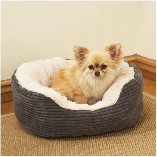 40 Winks Grey Jumbo Cord Plush Oval Dog Bed - 64cm
