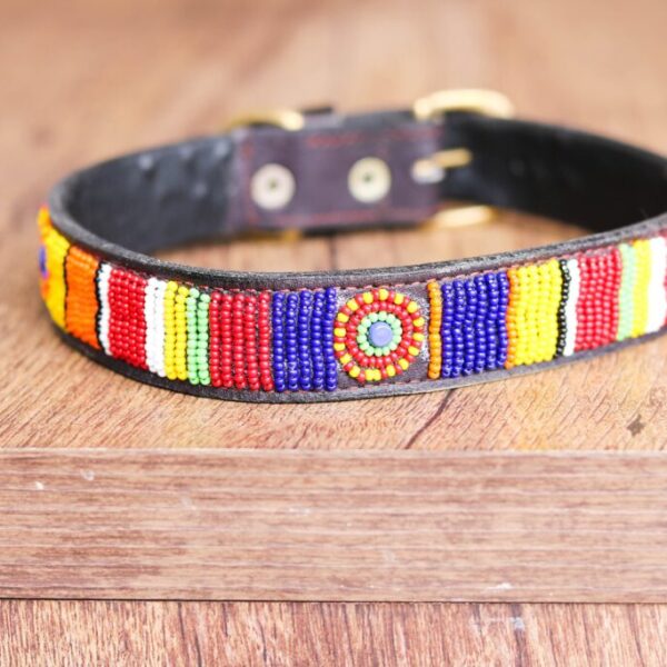African Beaded Collar, Handmade Dog Collar , Maasai Collar, Leather Pet Gift, Christmas Gift, Leash, Lead