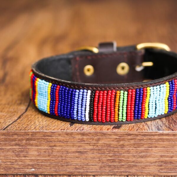 African Beaded Collar, Handmade Dog Collar , Maasai Collar, Leather Pet Gift, Christmas Gift, Leash, Lead