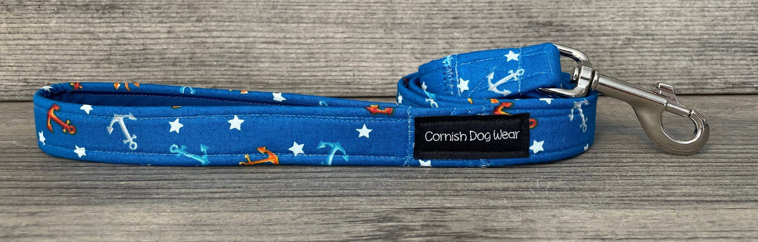 Anchors & Stars On Blue Nautical Fabric Dog Lead Fully Lined