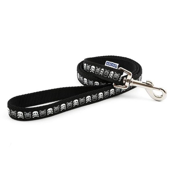 Ancol Dog Lead Skull & Crossbones 1m x 19mm Black