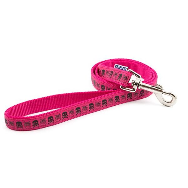 Ancol Dog Lead Skull & Crossbones 1m x 19mm Pink