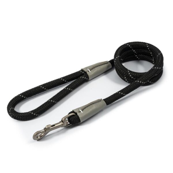 Ancol Viva Dog Rope Lead Snap Hook Reflective Black 2 Sizes - 107 x 1.2cm