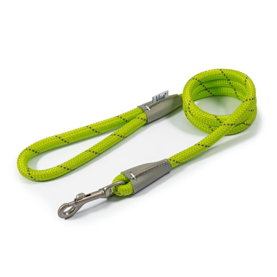 Ancol Viva Dog Rope Lead Snap Hook Reflective Lime 2 Sizes - 107 x 1.2cm