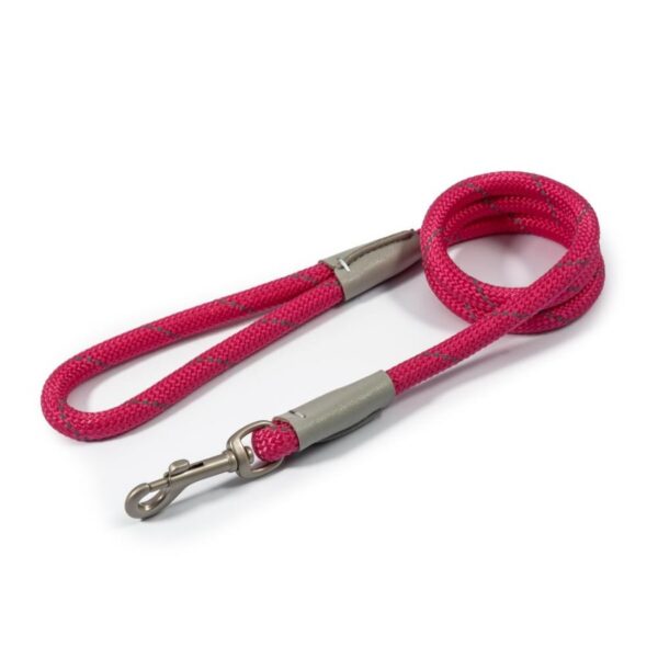 Ancol Viva Dog Rope Lead Snap Hook Reflective Pink 2 Sizes - 107 x 1.2cm