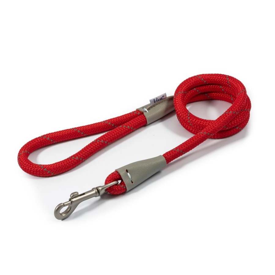 Ancol Viva Dog Rope Lead Snap Hook Reflective Red 2 Sizes - 107 x 1cm