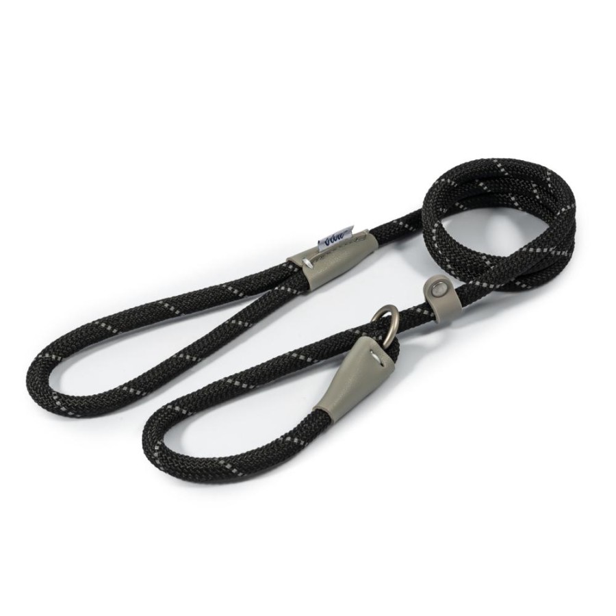 Ancol Viva Dog Rope Slip Lead Reflective Weave Black 4 Sizes - 150 x 0.8cm