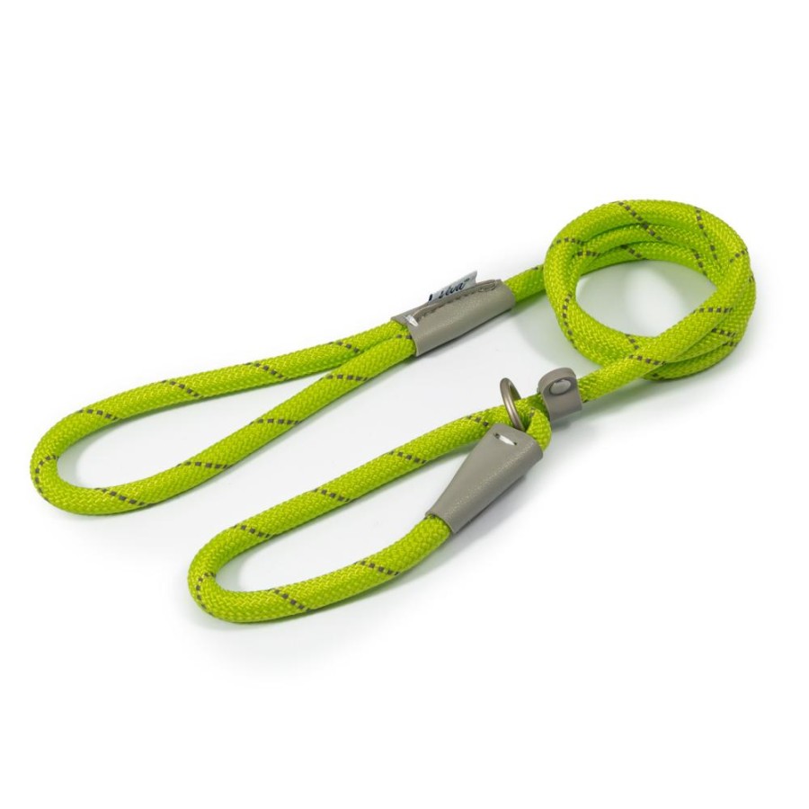 Ancol Viva Dog Rope Slip Lead Reflective Weave Lime 4 Sizes - 120 x 1cm