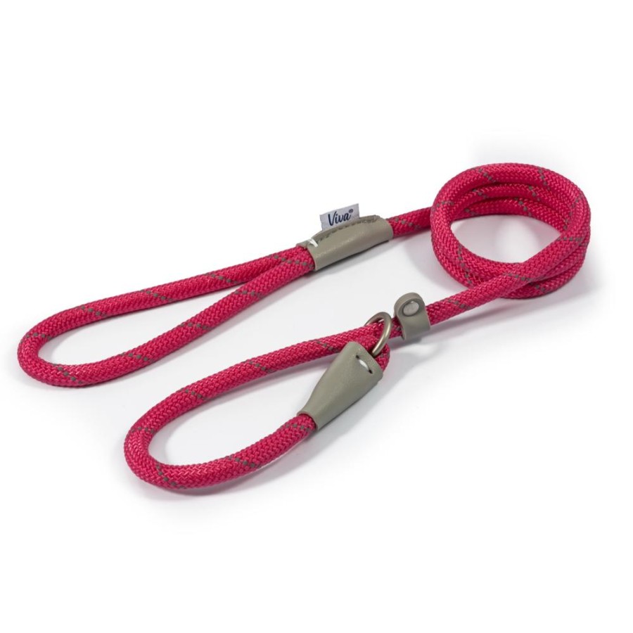 Ancol Viva Dog Rope Slip Lead Reflective Weave Pink 4 Sizes - 150 x 1.2cm