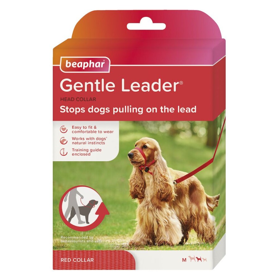 Beaphar Gentle Leader Head Collar Dog Lead STOPS Pulling Red 3 Sizes - Medium