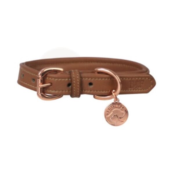 Benji and Flo Deluxe Tan/Rose Gold Padded Leather Dog Lead - 120cm