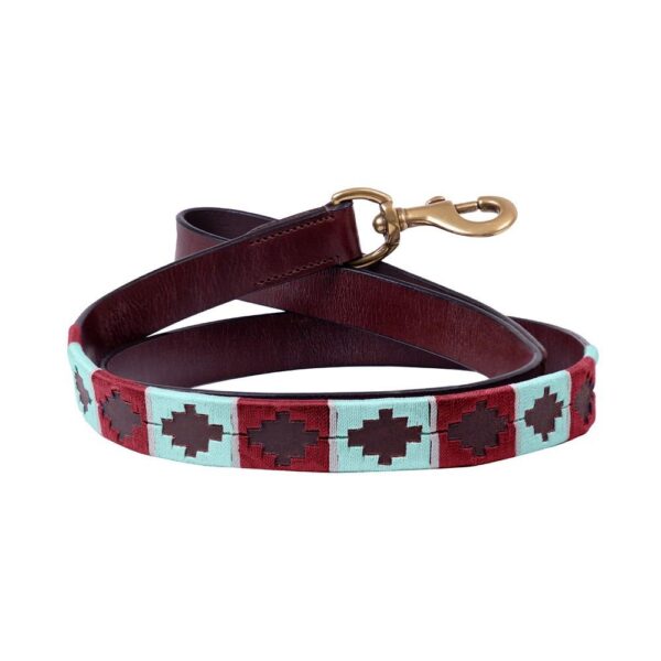 Benji and Flo Sublime Polo Leather Dog Lead Aqua and Fig - 115cm