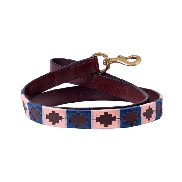 Benji and Flo Sublime Polo Leather Dog Lead Navy and Rose - 115cm