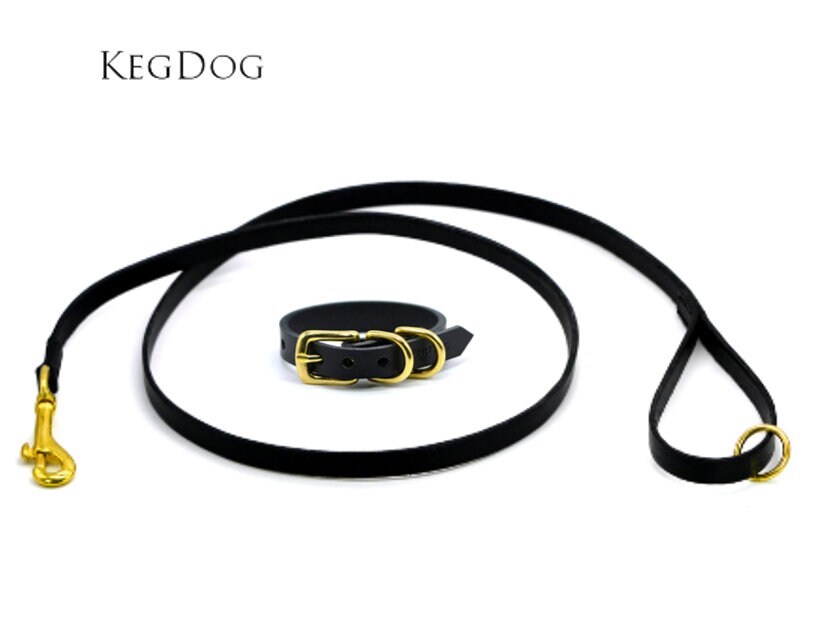 Black Leather Matching Lead & Collar Set - Small Dogs, Toy Breeds, Puppies Flat Buckle Little Dogs Handmade UK