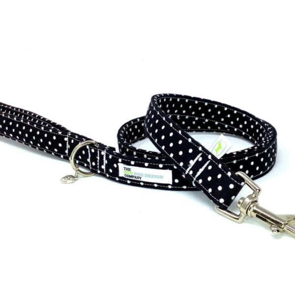 Black Polka Dot Padded Handle Dog Lead, Pet Walking Leash, Adventure Walks