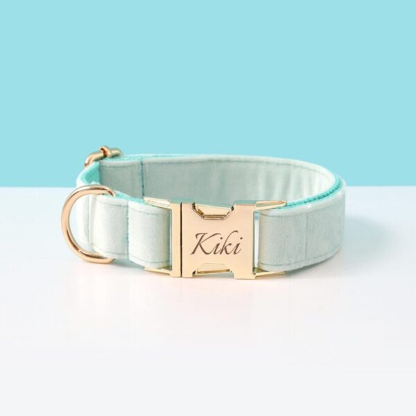 Blue Customized Dog Collar Set, Velvet Personalised With Name, Custom Boy Puppy & Lead For Girl