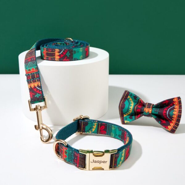 Bohemian Style Personalized Dog Collar Bow Tie, For Boy Dog, Wedding Collar, Puppy & Lead Bow, UK Free Shipping