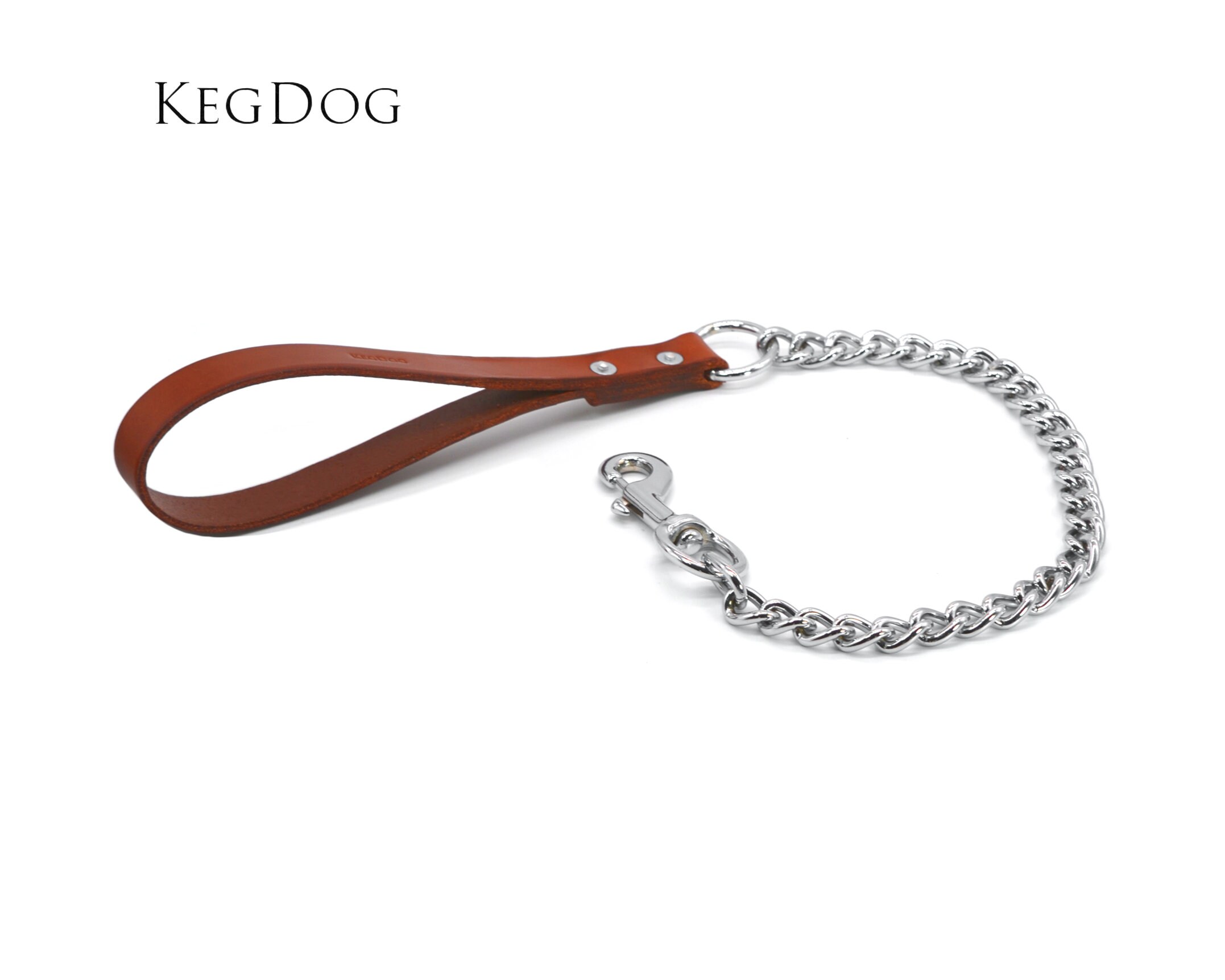 Brown Leather Handle - Short Chain Dog Lead Large Breed