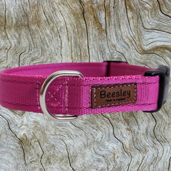 Cerise Pink Cushion Webbing Adjustable Dog Collar, Heavy Duty Quick Release Buckle, Matching Lead Available