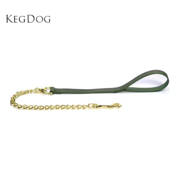 Chain Dog Lead - Green Leather Handle Large Breed