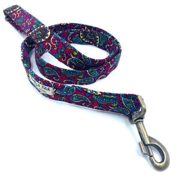 Cherry Paisley Corduroy Dog Lead