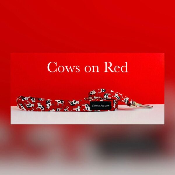 Cows On Red Fabric Dog Lead Fully Lined