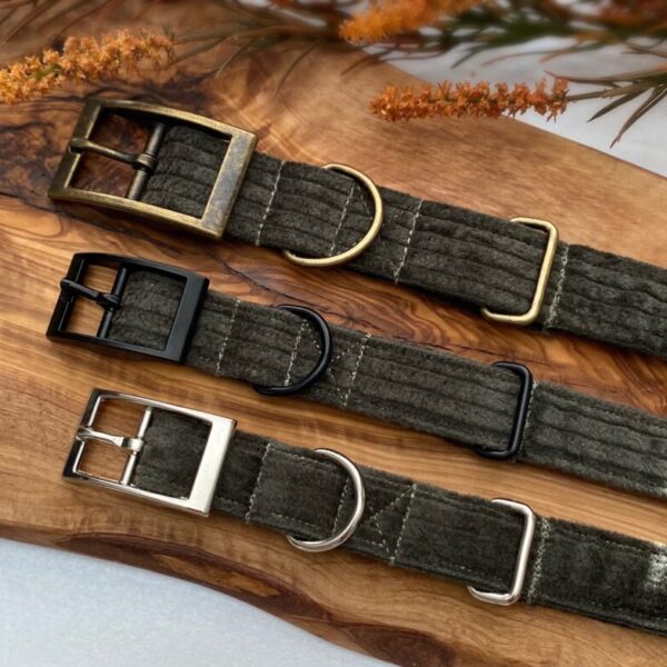 Green Corduroy Dog Collar, Optional Matching Lead Available
