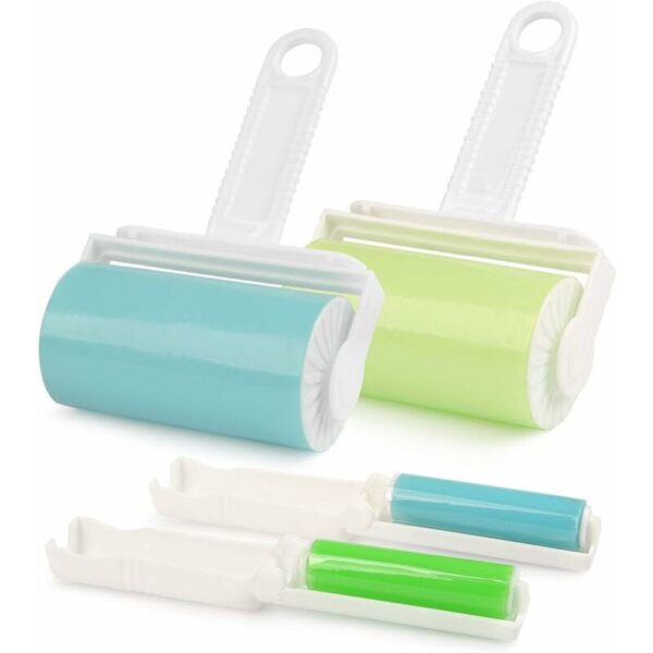 Héloise - Set of 4 Sticky Lint Rollers Adhesive Brush Washable and Reusable, Anti Polish Rollers Removes Pet Hair Coat for Hair, Clothes, Carpet, Car